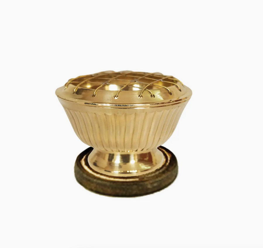 Large Brass Screen Charcoal Burner with Coaster