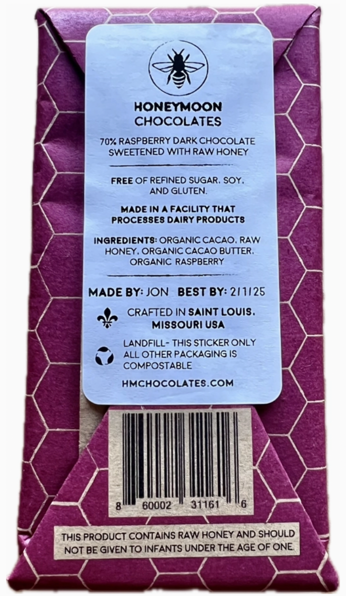 70% Raspberry Dark Chocolate Bar